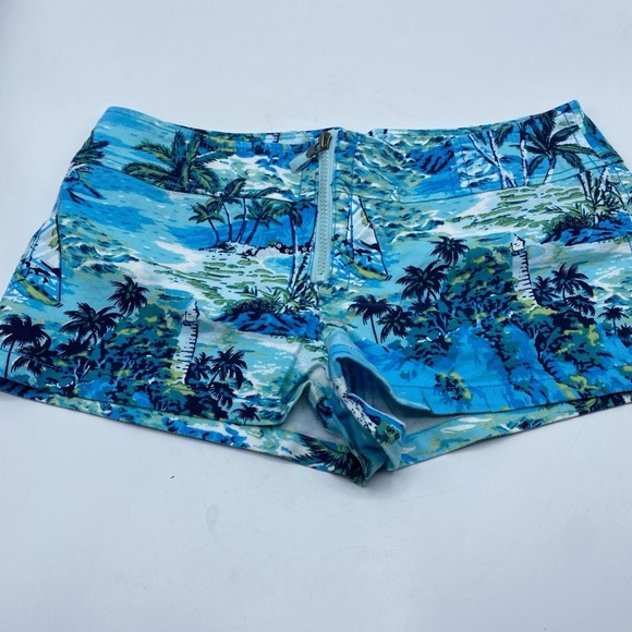 Pants - Low Rise Mini Micro coastal all Print Tropical Palm Tree Jean Short Spring 7/8